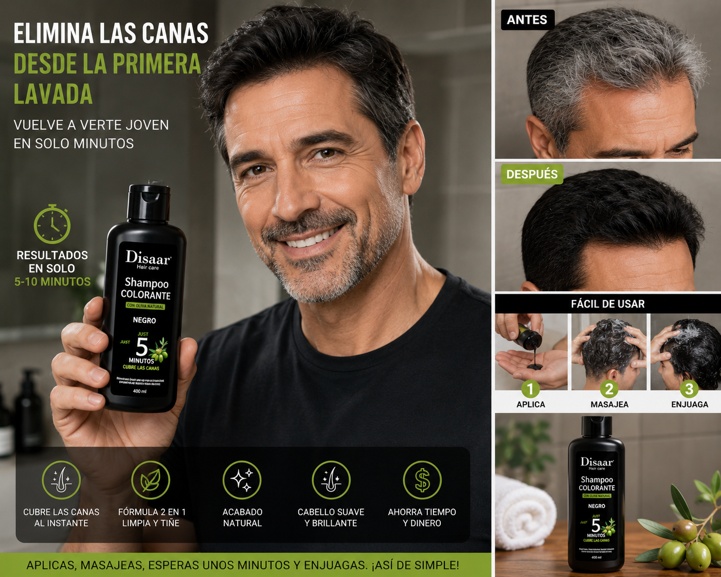 🖤 Elimina las Canas Desde la Primera Lavada 🖤